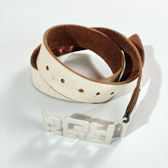 Spykar equipments logo buckle white leather belt - Picture 1 of 4